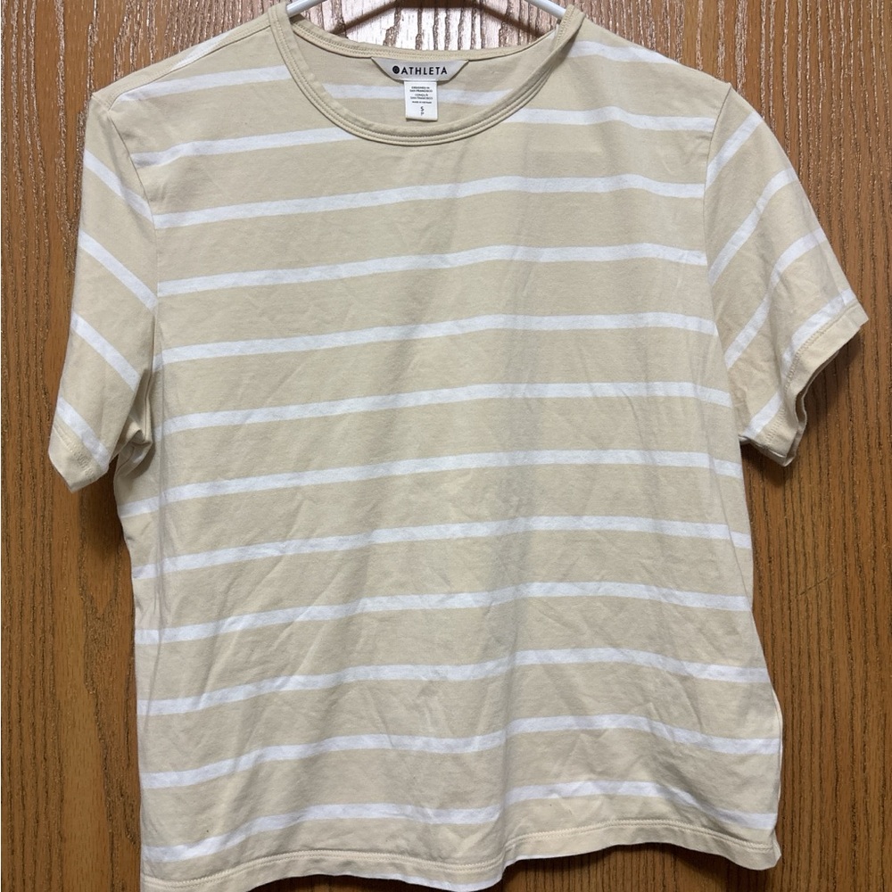 Athleta Cream and White Striped Tee